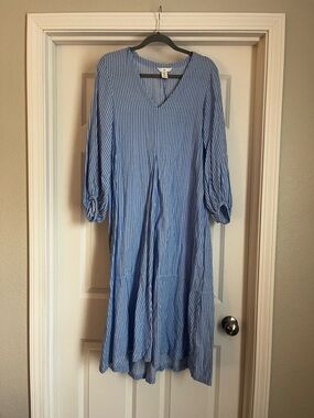 H&M Light Blue and White Vertical Stripe Maxi Dress